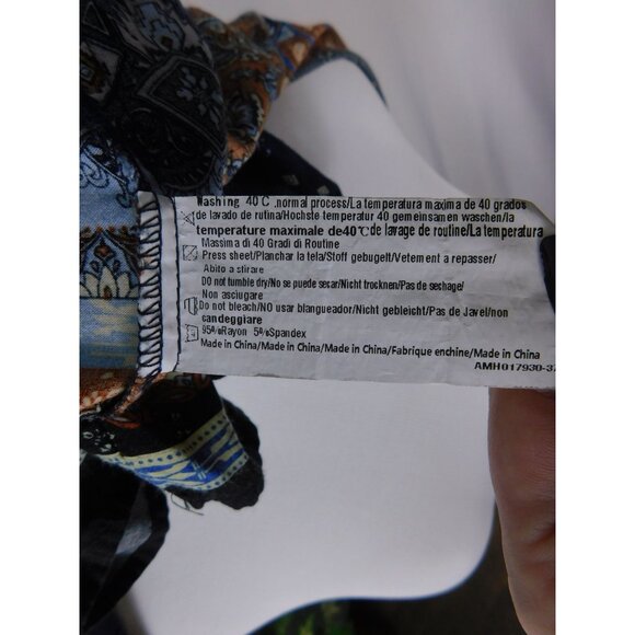 Bohemian Navy & Orange Print Dress Size M Boho Shift - Picture 4 of 11